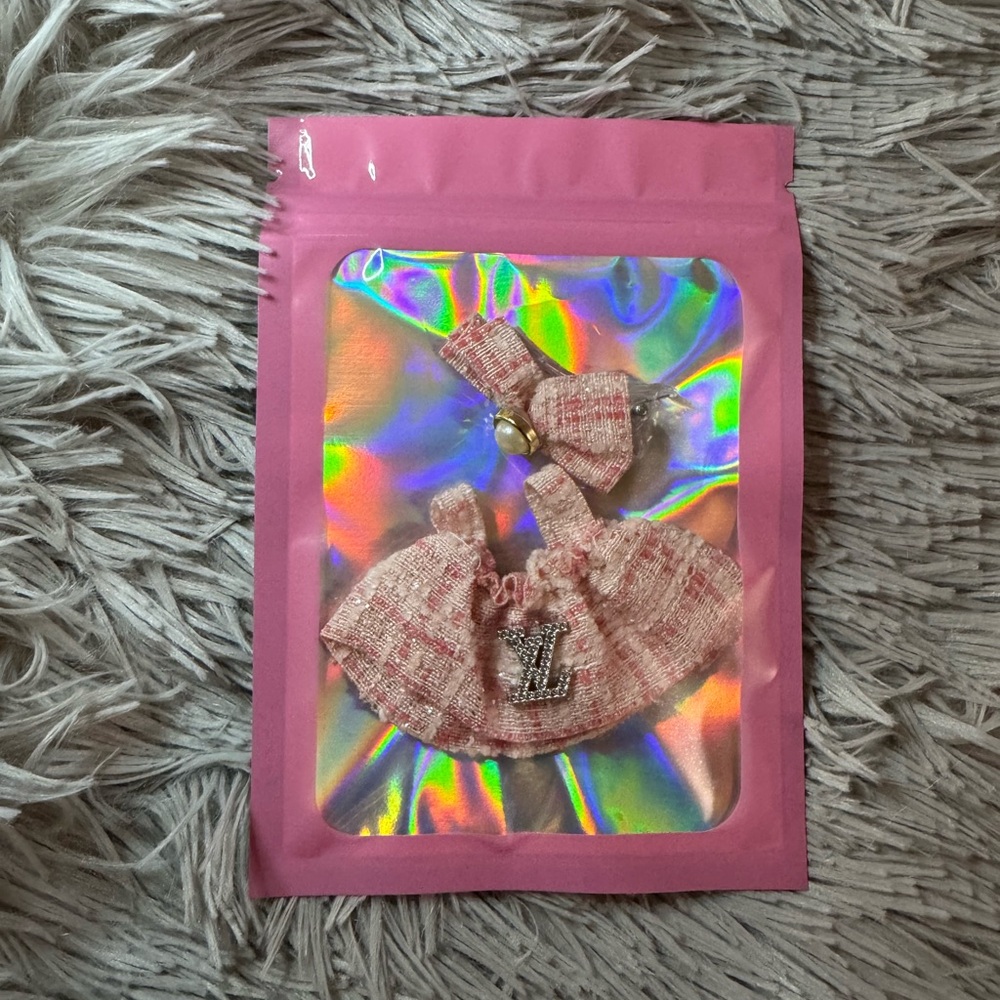 LABUBU V4 Pin for Love Outfits- Mini Pink LV Tweed 2pc Set